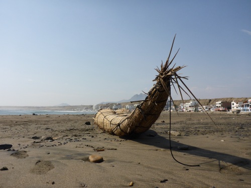 Reed boat on the beach at Huanchaco.