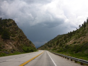 Storms gather as we ride towards Salida, Colorado